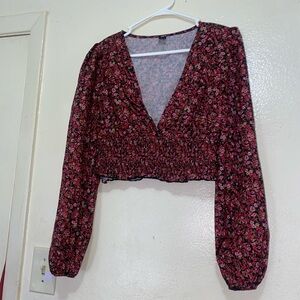 Crop floral detail long sleeve blouse